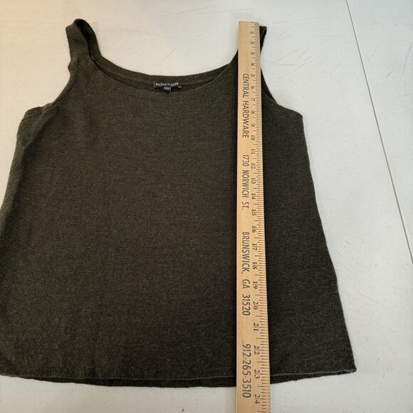 Eileen Fisher 100% Merino Wool Sleeveless Sweater Sz M Olive Green Scoop Neck - Picture 7 of 8